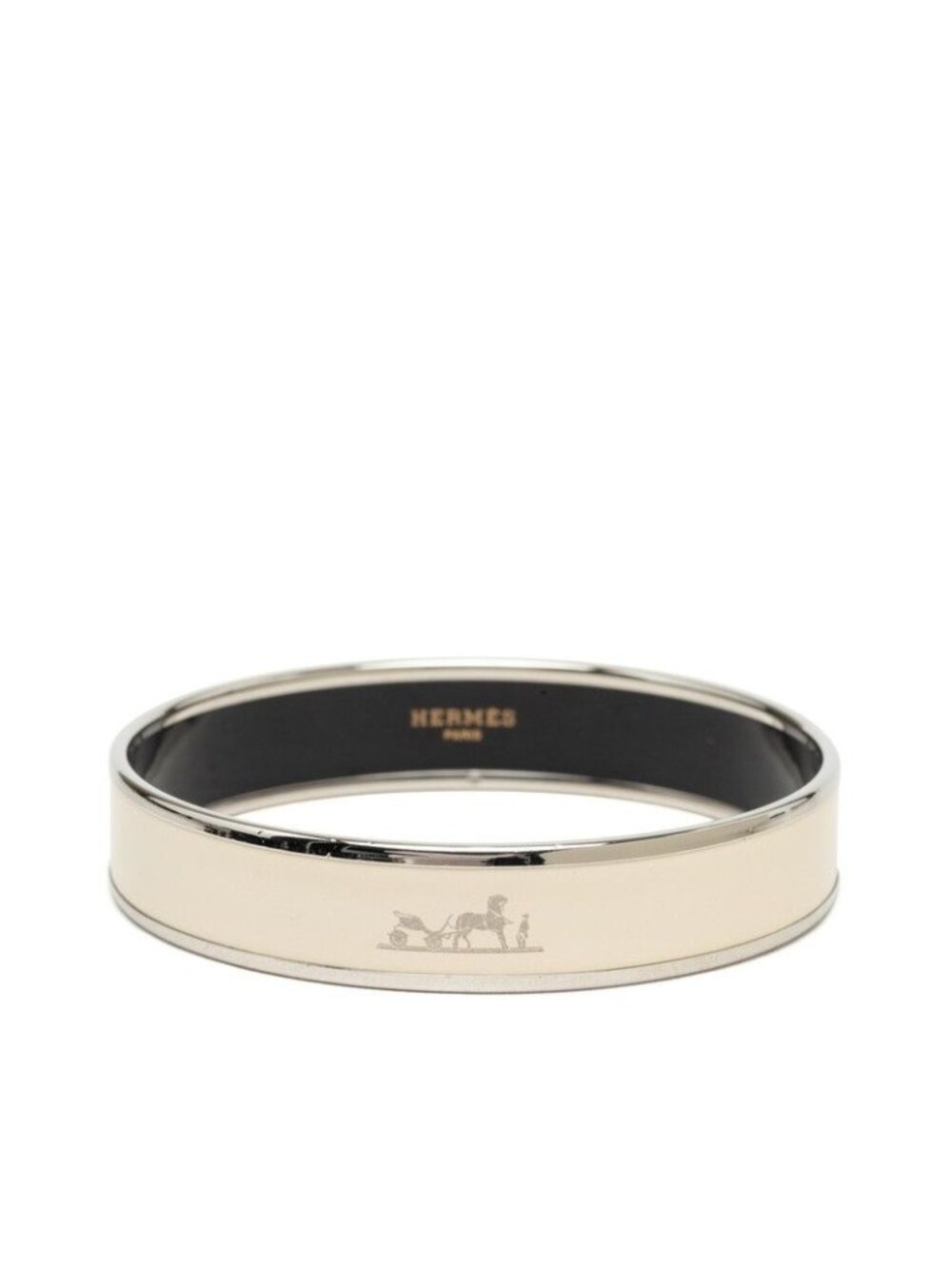 Hermes Enamel PM Bracelet Bangle Silver White Metal